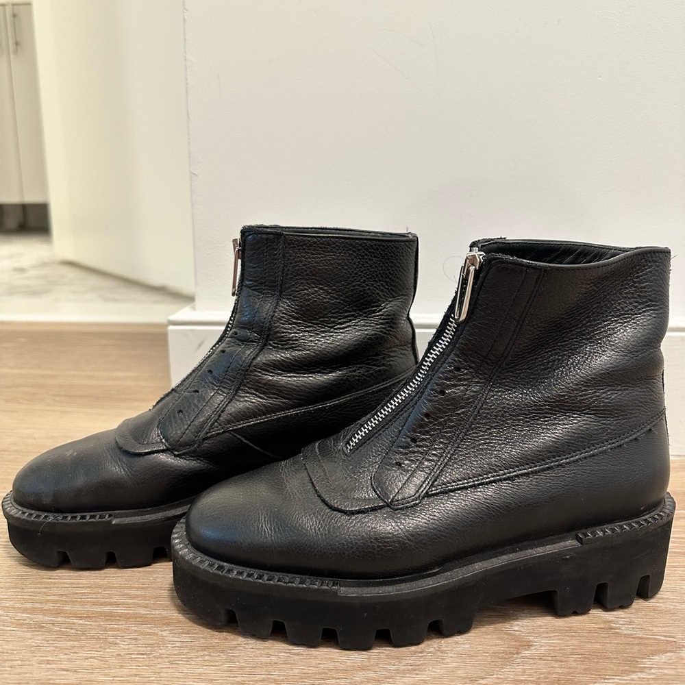 Chunky Zip Up Leather Boots